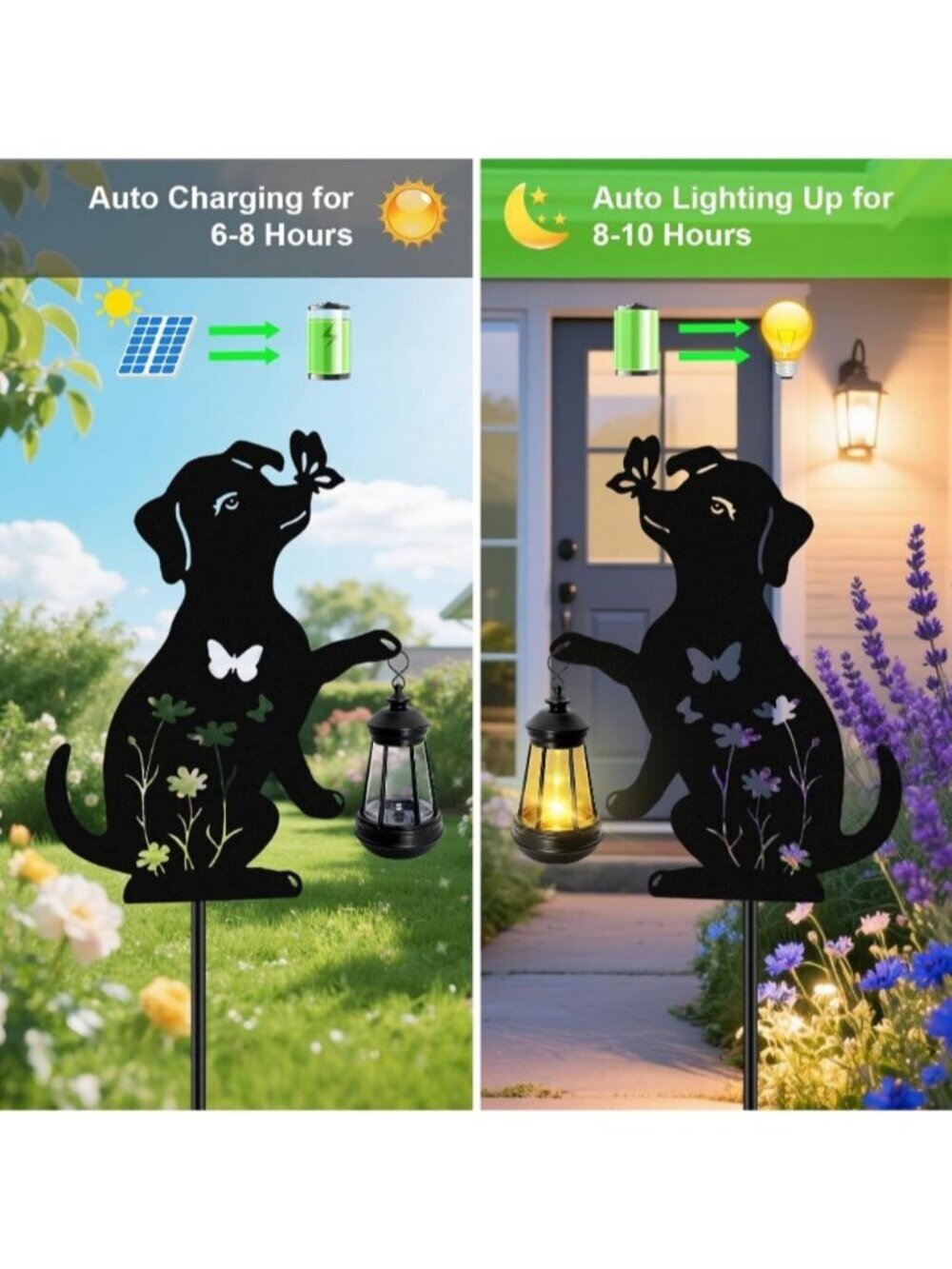 Dog Hanging Lantern Outdoor 1 Pack Black Dog Solar Lights Waterproof Ornaments - Picture 4 of 6